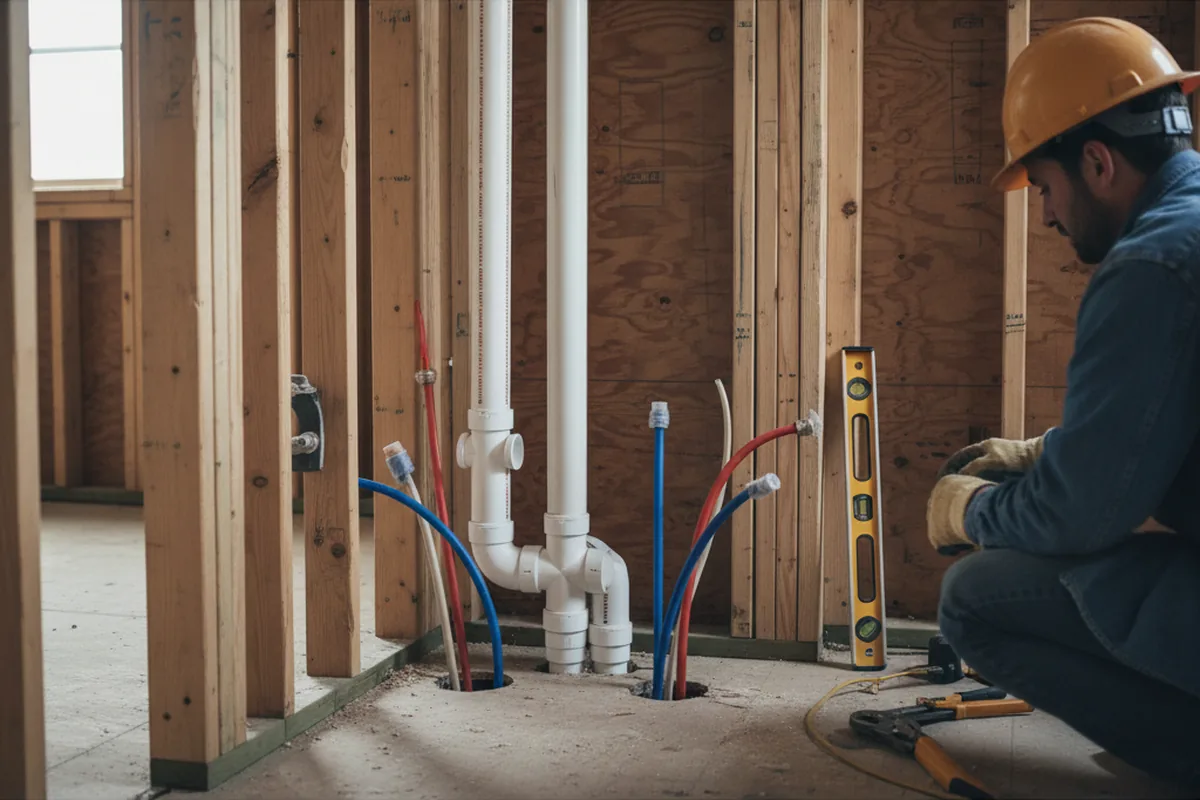 Drain and supply rough-in during Sump Pump Repair in Mc Connells