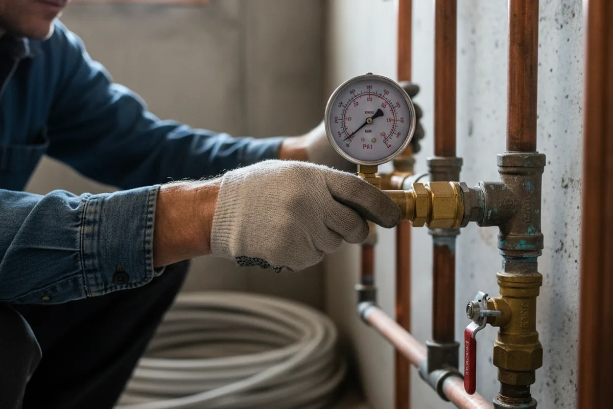 Pressure testing a repaired line during Water Line Repair in Mc Connells
